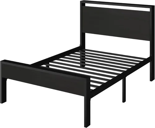 Vista 9 de SHA CERLIN Base de cama de plataforma metálica de tamaño individual de 14 pulgadas con cabecera y estribo de madera, base de colchón, no necesita