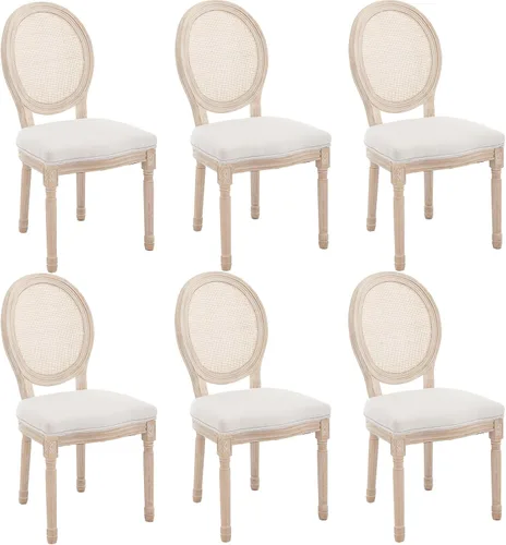 Vista 45 de Kmax Sillas de comedor estilo granja, patas de madera marrón, elegantes sillas de cocina copetudas, sillas de dormitorio francesas desgastadas