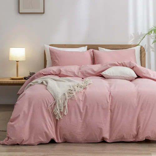 Vista 25 de BESTOUCH Juego de funda de edredón 100 % algodón lavado, tacto súper suave, cómodo, elegante, ligero, juego de ropa de cama de 2 piezas, color gris
