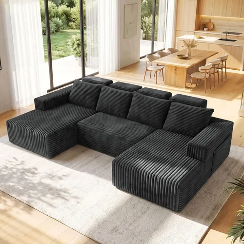 Vista 10 de Sofá modular 110 sin hueso con 2 otomanas, sofá modular en forma de U de pana, sofá convertible en nube con asientos profundos, no requiere montaje