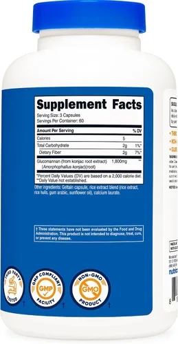 Vista 5 de Nutricost Glucomanano 1,800 mg por porción, 180 cápsulas, fuente de fibra natural, sin OMG, sin gluten