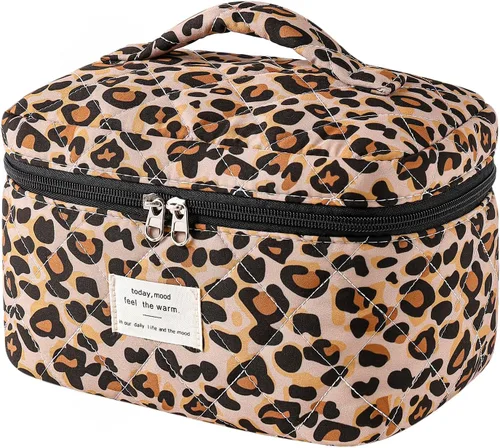 Vista 13 de uekeboag - Bolsa de maquillaje grande de viaje acolchada para mujer, neceser de algodón con estampado floral, neceser con estampado floral