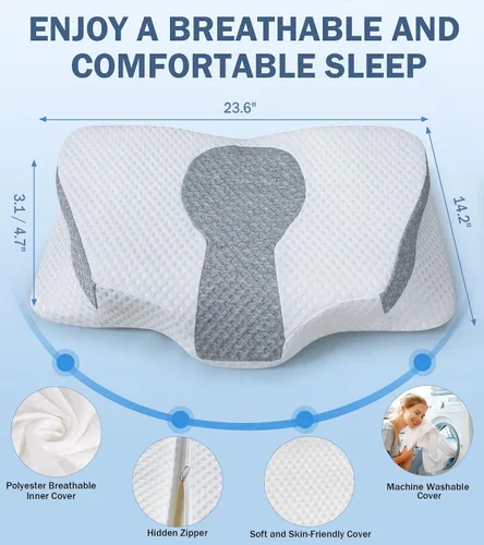 Vista 5 de Almohada cervical para el cuello para aliviar el dolor, almohada ergonómica de apoyo para el cuello, almohadas de espuma viscoelástica, almohada