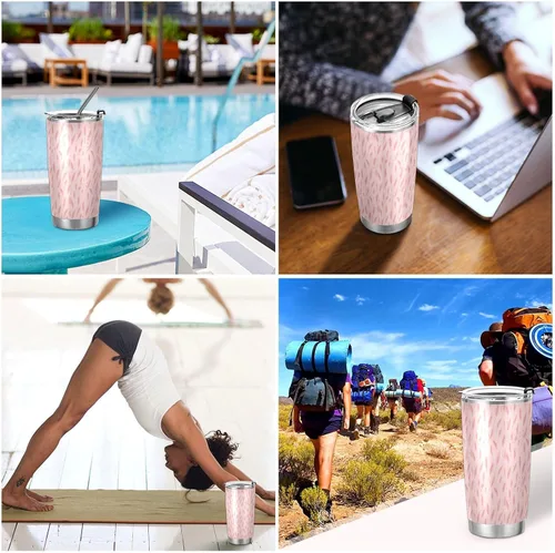 Vista 7 de Tazas románticas de acero inoxidable de lavanda para hombres, tapa a prueba de fugas y pajita, taza de viaje de café de 20 onzas para gimnasio