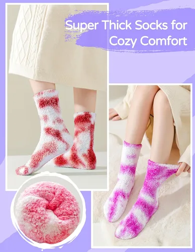 Vista 6 de Calcetines mullidos y suaves de teñido anudado, calcetines acogedores tamaño 5-11 con cajas de regalo para mujeres y niñas, regalos de Navidad
