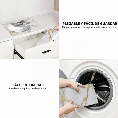 Vista 7 de Tapete de secado de platos de mármol blanco dorado para encimera de cocina, absorbente de 16 x 18 pulgadas, placa de microfibra de vidrio