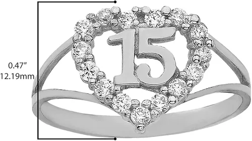 Vista 3 de Anillo de corazón de quinceañera de plata de ley 925 maciza con 15 años