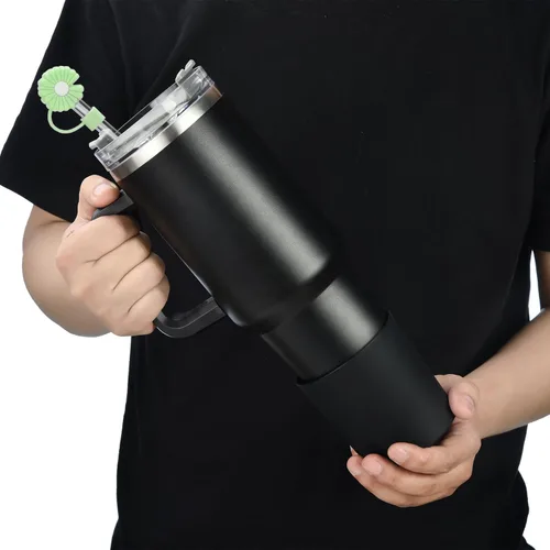Vista 7 de Haundry Paquete de 2 fundas de silicona para botas y popote para vaso Stanley de 40 onzas, funda protectora para botella de agua Stanley de 40