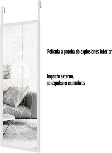Vista 5 de whitebeach 48" x 16" Espejo de longitud completa para colgar sobre la puerta, montado en la pared con 2 perchas de metal para dormitorio, sala