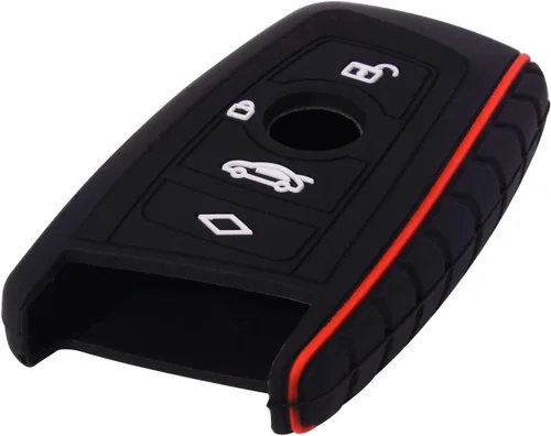 Vista 4 de Funda protectora de silicona compatible con BMW Trapezoid Style Key FOB – 3 botones y correa para la muñeca – Comprueba la configuración