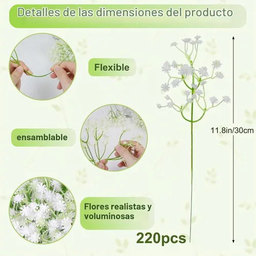 Vista 2 de Flores artificiales, 220 unidades, flores artificiales de aliento de bebé, flores artificiales de aliento de bebé, flores artificiales a granel