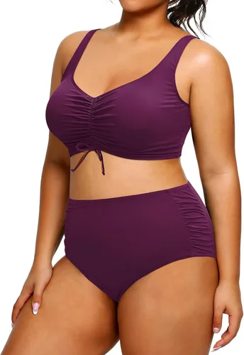 Vista 4 de Tempt Me Women Plus Size High Waisted Bikini Drawstring Two Piece Swimsuit Underwire Bathing Suit