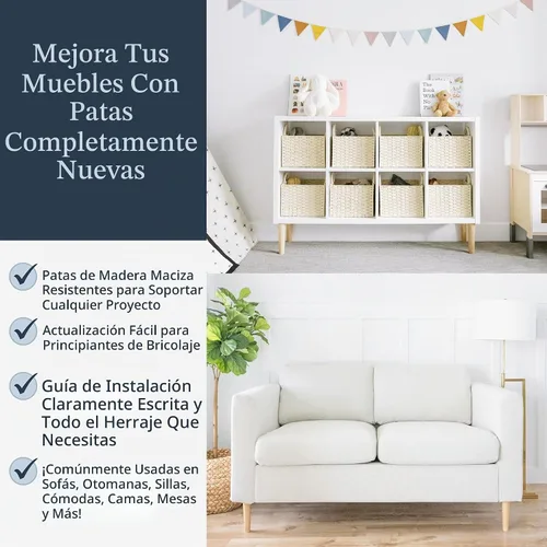 Vista 2 de Airy Abode Patas de madera de fresno prémium para muebles (kit de instalación completa): elige tu tamaño y color Ceniza