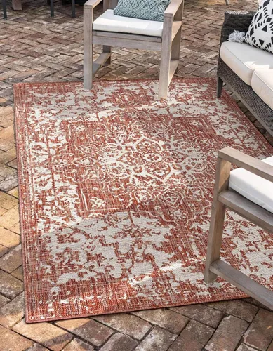 Vista 27 de Unique Loom Jill Zarin Jill Zarin Outdoor Collection - Alfombra Dubái (3 pies 3 pulgadas, redonda, rosa y aguamarina/azul claro)