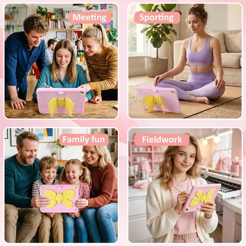 Vista 6 de Funda para iPad 6th/5th/air2/Pro de 9.7 pulgadas para niños y niñas, con correa, color rosa Soporte para lápices integrado, duradero, resistente