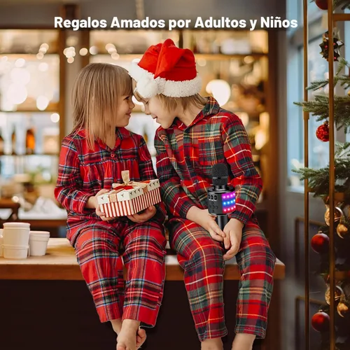 Vista 2 de Micrófono de karaoke BONAOK para niños y adultos - micrófonos Bluetooth con luces de disco, efecto eco, altavoz incorporado, reproductor de karaoke