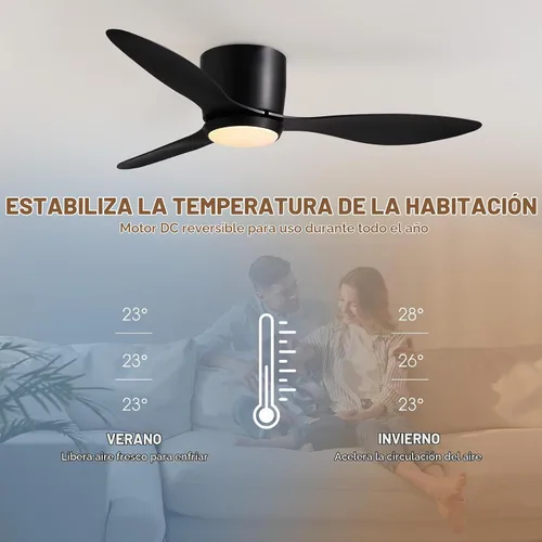 Vista 6 de Ventiladores de techo con luces, ventilador de techo de perfil bajo de 42 pulgadas con control de pared y control remoto, regulable, ventilador