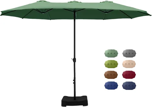 Vista 15 de GREEN PARTY Sombrilla de patio rectangular de 15 pies con base incluida, sombrilla de mesa de doble cara con manivela, sombrillas grandes