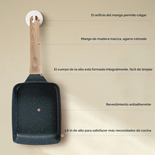 Vista 3 de Sartén antiadherente de granito para tortillas – Sartén para panqueques y olla de huevos saludable adecuada para estufa de gas, sartén versátil