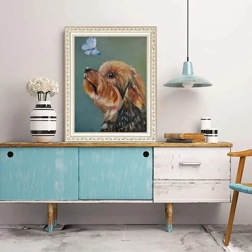 Vista 8 de LIANPO Pintura de diamantes 5D Yorkshire Terrier, pintura con diamantes, arte de acuarela, perro y mariposa, por números, diamantes de imitación