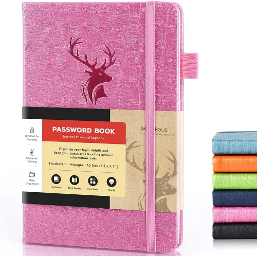 Vista 26 de molekaus Libro de contraseñas con pestañas alfabéticas, pequeño guardián de contraseñas con espacio adicional para cambiar la contraseña. Cuaderno