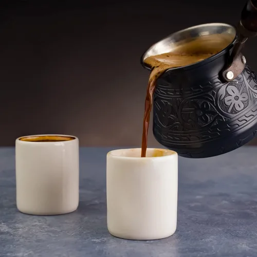 Vista 9 de BCS Cezve Briki Ibrik - Cafetera de cobre grande de 18 onzas con mango de madera (6 porciones), cafetera para estufa Cezve Briki Ibrik