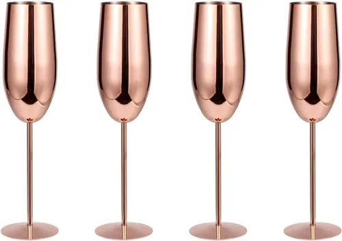 Vista 10 de Copas de champán de acero inoxidable, juego de 4 copas de vino irrompibles de 9.5 onzas, copas elegantes de tallo para tostadas a mano, para bodas