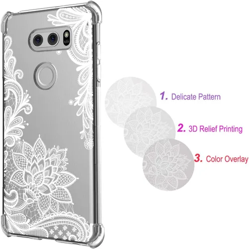 Vista 4 de Funda para LG V30, para LGV30s/V30Plus/V35/V35 ThinQ 2017 lanzamiento a prueba de golpes transparente floral suave flexible TPU delgada cubierta