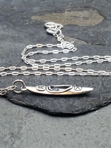 Vista 4 de Sterling Silver Kayak - Camping and Adventure - Nautical and Marine Themed Charm Necklace, 18