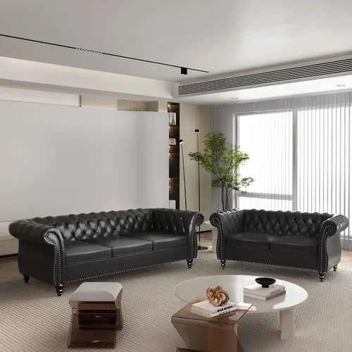 Vista 31 de AVZEAR Juego de sofá modular de 2 piezas para sala de estar, sofá tapizado, moderno juego de sofás estilo con botones acolchonados, sofá Beige
