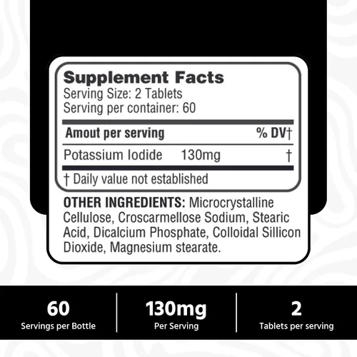 Vista 4 de Potasio Yoduro 130 mg - Tabletas de KI - Potasio 130 mg - Píldoras de Yodo de Potasio Fabricadas en EE. UU. YODO Naciente, Yoduro de potasio - 120