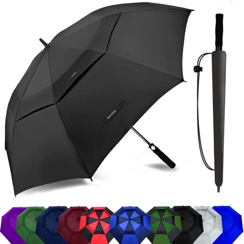 Vista 22 de Paraguas de golf extragrande de 62, 68 y 72 pulgadas, con doble dosel ventilado, resistente al viento, impermeable, de apertura automática