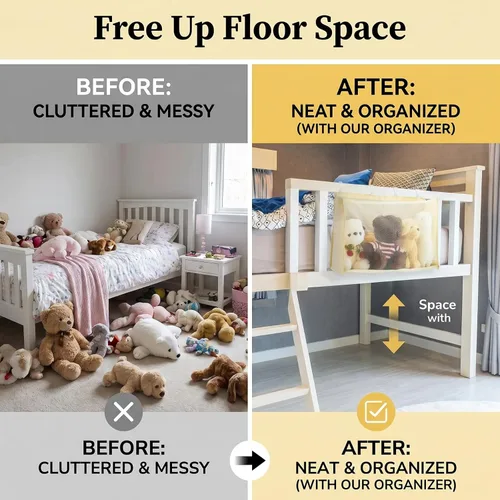 Vista 5 de Beeveer Organizador de animales de peluche para mesita de noche, red organizadora de juguetes de peluche de gran capacidad que ahorra espacio