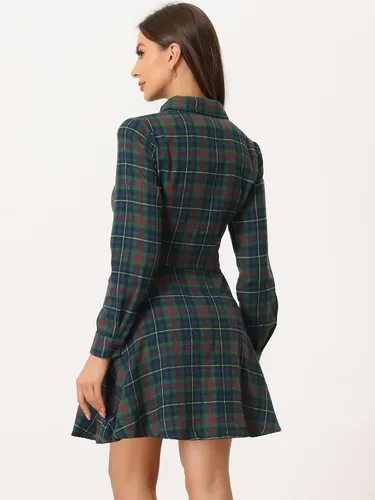 Vista 4 de Allegra K Vestido camisero acampanado de algodón con botones para mujer