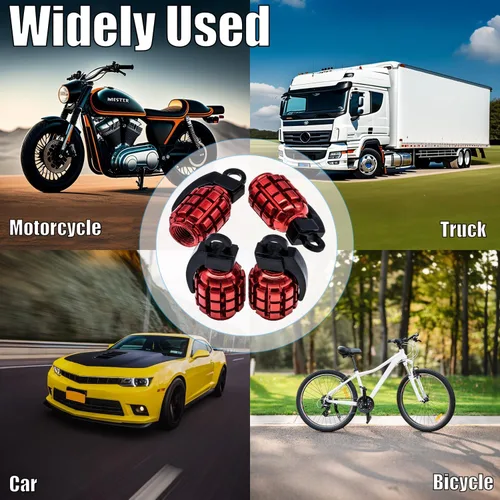 Vista 127 de 4 tapas de válvula de neumático de granada cromada, tapas de válvula de neumático de acero inoxidable para automóviles, camiones, SUV, motocicletas