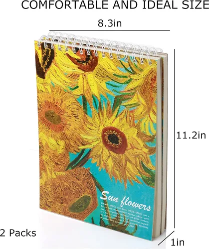 Vista 5 de Paquete de 2 libros estéticos de bocetos en espiral para niños, 98 libras/5.64 oz/m², papel grueso sin ácidos, A4, diario mixto en blanco, cuaderno