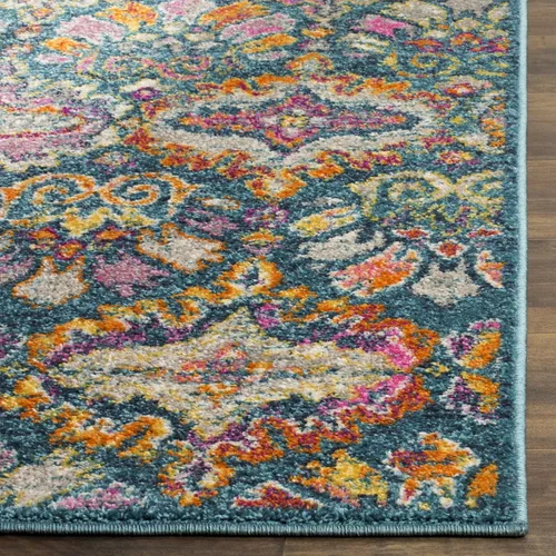 Vista 2 de SAFAVIEH Madison Collection - Alfombra decorativa de 2 pies 3 pulgadas x 3 pies 11 pulgadas, color azul y naranja, diseño de damasco bohemio,
