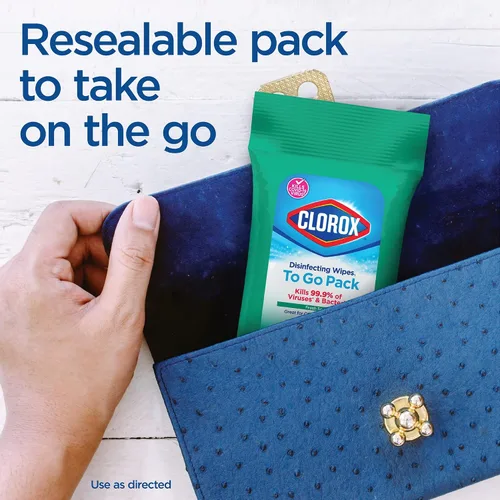 Vista 5 de Clorox Paquete económico de toallitas desinfectantes, paquete de viaje de 24 x 9 ct de aroma fresco y 3 toallitas de limón crujiente y aroma fresco