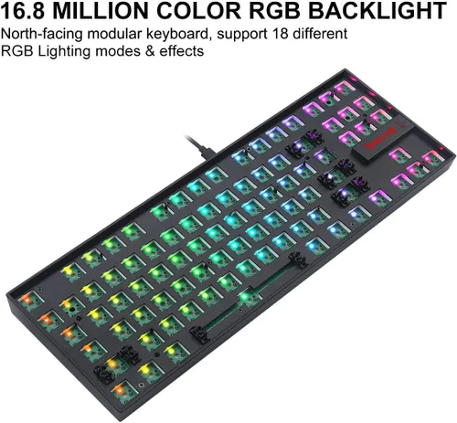 Vista 2 de Redragon BBK552 - Kit de teclado mecánico TKL para juegos personalizado, 80% 87 teclas, teclado RGB totalmente modular, con cable USB, Barebones sin