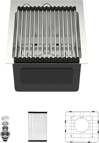 Vista 12 de Dcolora Fregadero de cocina empotrado de 25 pulgadas con grifo, fregadero pequeño de acero inoxidable de sobreponer, fregaderos de preparación