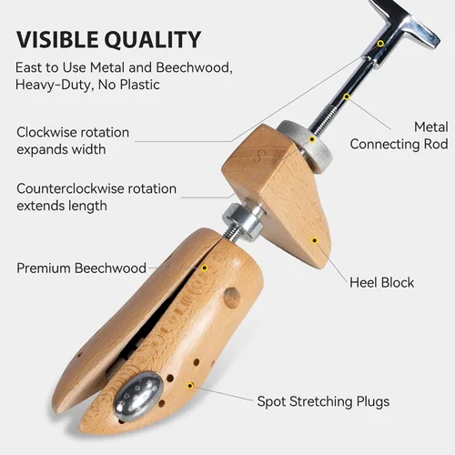 Vista 3 de Premium Beechwood 2-Way Shoe Stretcher Hombres, Profesional Zapato Ampliador y Expander Hombres, Cuero Zapatos Camilla Hombres