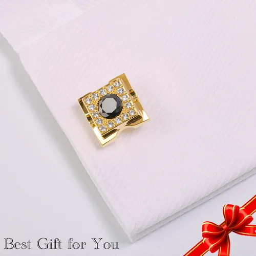 Vista 6 de Sogee Gemelos chapados en oro de 18 quilates de cristal negro para hombre, cuadrados, elegantes, gemelos para negocios, bodas, fiestas, regalo único