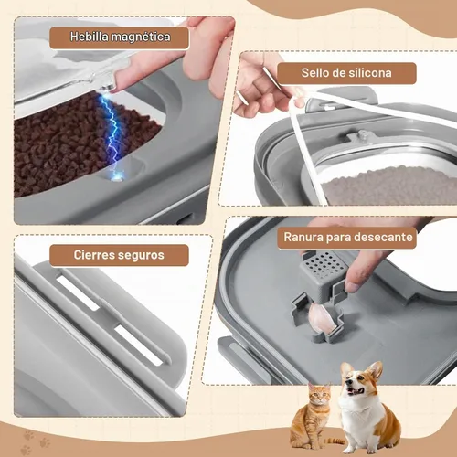 Vista 6 de SEWIU Contenedor de Almacenamiento de Comida para Perros 2pack*20LB, Contenedor Plegable de Comida para Perros con Cuenco de Silicona de Viaje