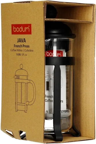 Vista 2 de Bodum Cafetera de prensa francesa Java de 12 onzas, vidrio de borosilicato de alta temperatura, color negro - Hecho en Portugal