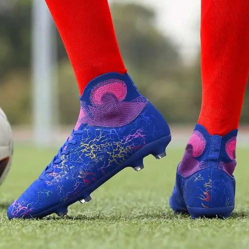 Vista 6 de Zapatos de fútbol unisex AG Cleats de entrenamiento atléticos antideslizantes y largos con tachuelas altas para jóvenes