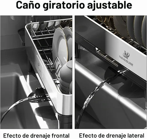 Vista 6 de Escurridor de platos Escurridor de platos de acero inoxidable para encimera de cocina, ahorro de espacio, escurridor de platos con drenaje