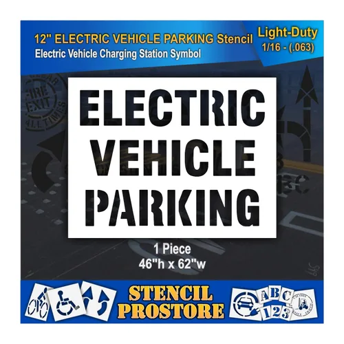 Vista 5 de Plantillas de pavimento – 12 pulgadas – Plantilla de estacionamiento de vehículos eléctricos – 46 x 62 pulgadas x 1/8 pulgadas (128 mil) – Grado