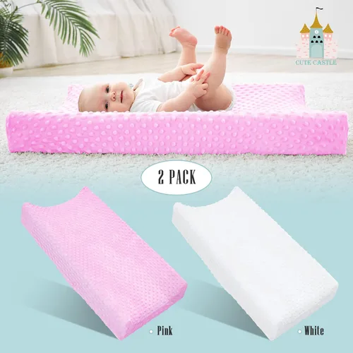 Vista 3 de Cute Castle Funda para cambiador, fundas de felpa ultra suaves con lunares de frijoles, transpirables, sábanas para cambiador de bebé para niño