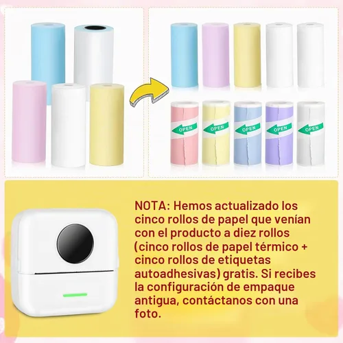 Vista 4 de Mini impresora Bluetooth de bolsillo - Impresora térmica portátil con 10 rollos de papel para diario/álbum de recortes