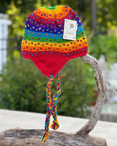 Vista 2 de Nepal Mano Knit Ear Flaps Beanie Skull Ski 100% Lana Fleeced HatCap